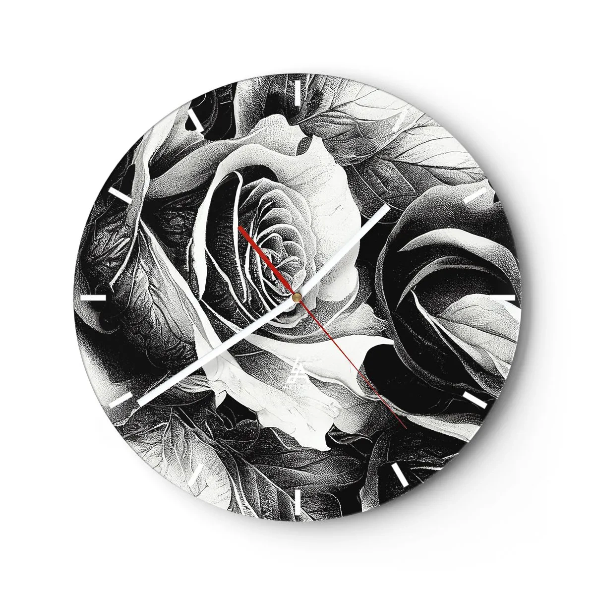 Horloge murale - Pendule murale - Illustration de rose en noir et blanc dans un style de dessin classique - 30x30cm - Toujours une reine - Décoration murale moderne pour le salon, la cuisine et la chambre ARTTOR