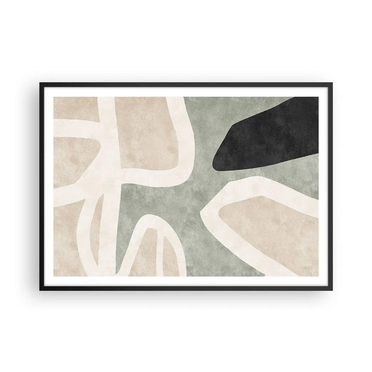 Affiche dans un cadre noir - Poster - Formes abstraites aux couleurs tamisées - 100x70cm - Composition pour motif noir - Décoration murale moderne pour le salon et la chambre ARTTOR