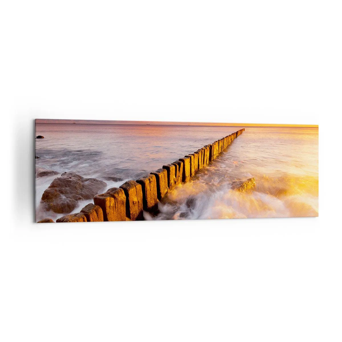 Impression sur toile - Image sur toile - Un paysage pittoresque au bord de la mer au coucher du soleil - 160x50cm - La douceur des vagues - Décoration murale moderne pour le salon et la chambre ARTTOR