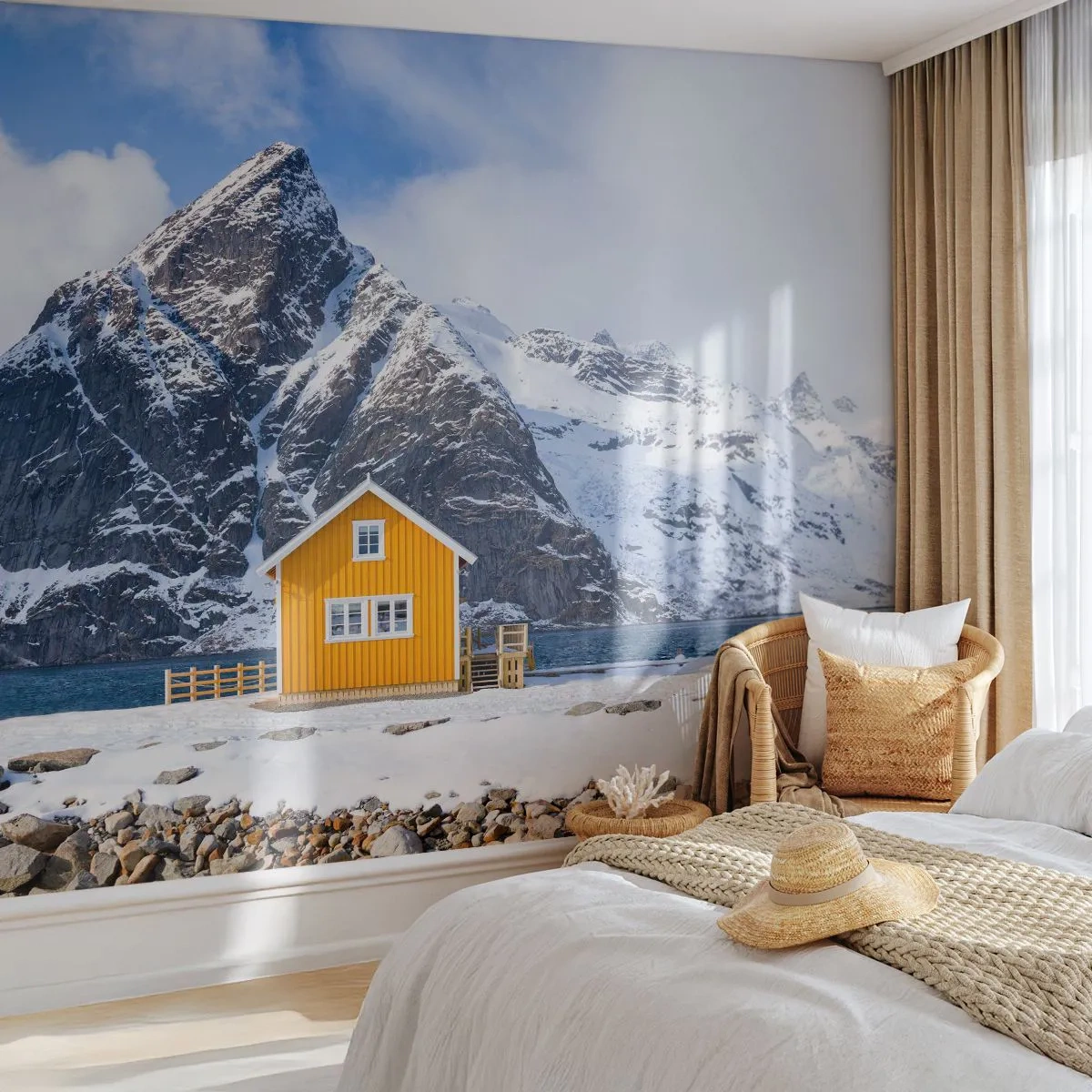Papier Peint Autocollant Deluxe Sticker - Vacances scandinaves - Hiver, Alpes, Montagnes - 100x70 cm