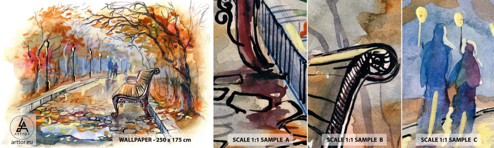 Échantillon de Papier Peint Autocollant Deluxe Sticker - Errer ensemble à l'automne - Paysage, Parc, Automne - 100x30 cm