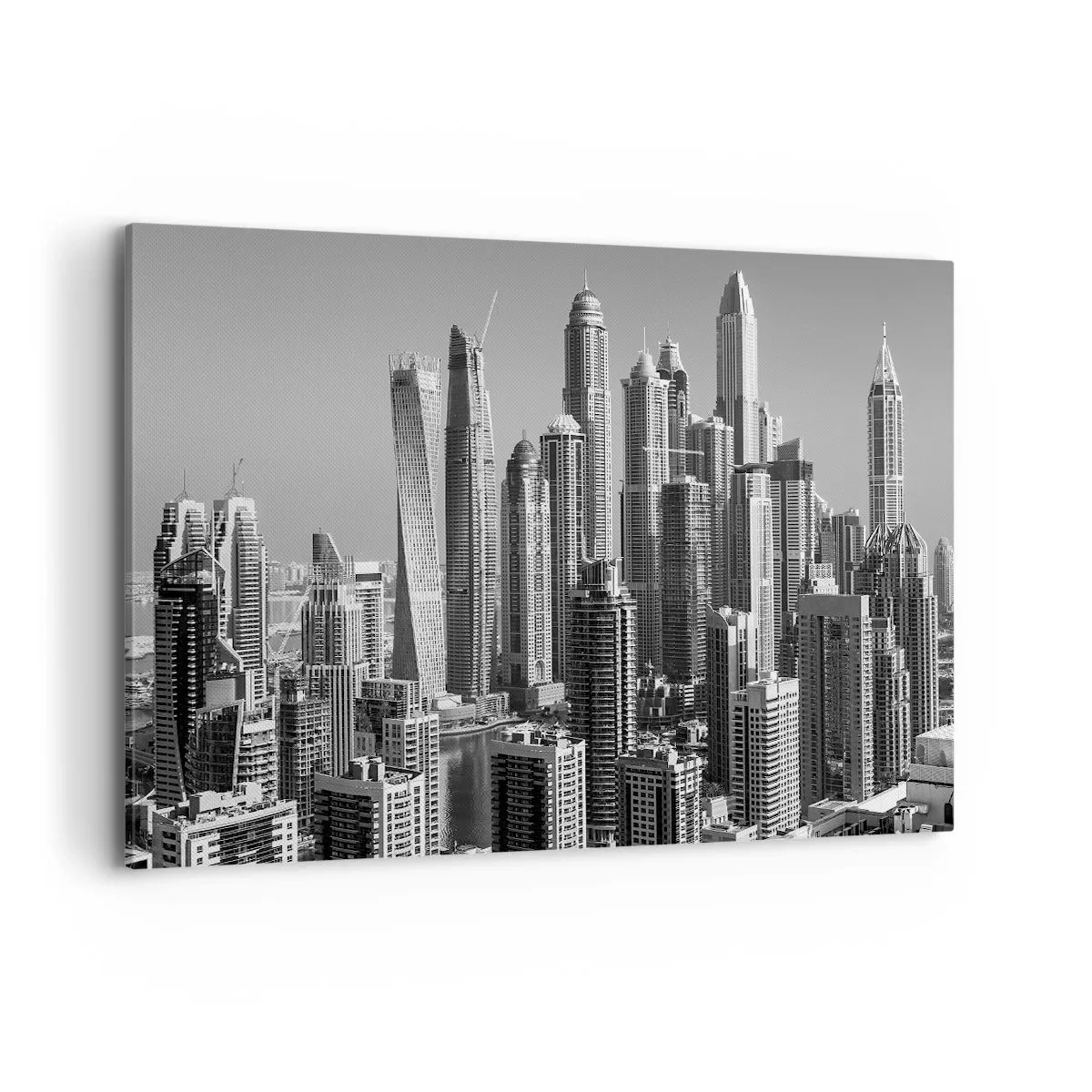 Impression sur toile - Image sur toile - Panorama de gratte-ciels modernes aux tons monochromes - 120x80cm - Ville sur le désert - Décoration murale moderne pour le salon et la chambre ARTTOR