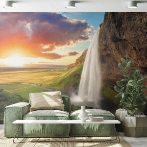 Papier Peint Autocollant Deluxe Sticker - La plénitude de l'été islandais - Paysage, Cascade, Islande - 100x70 cm