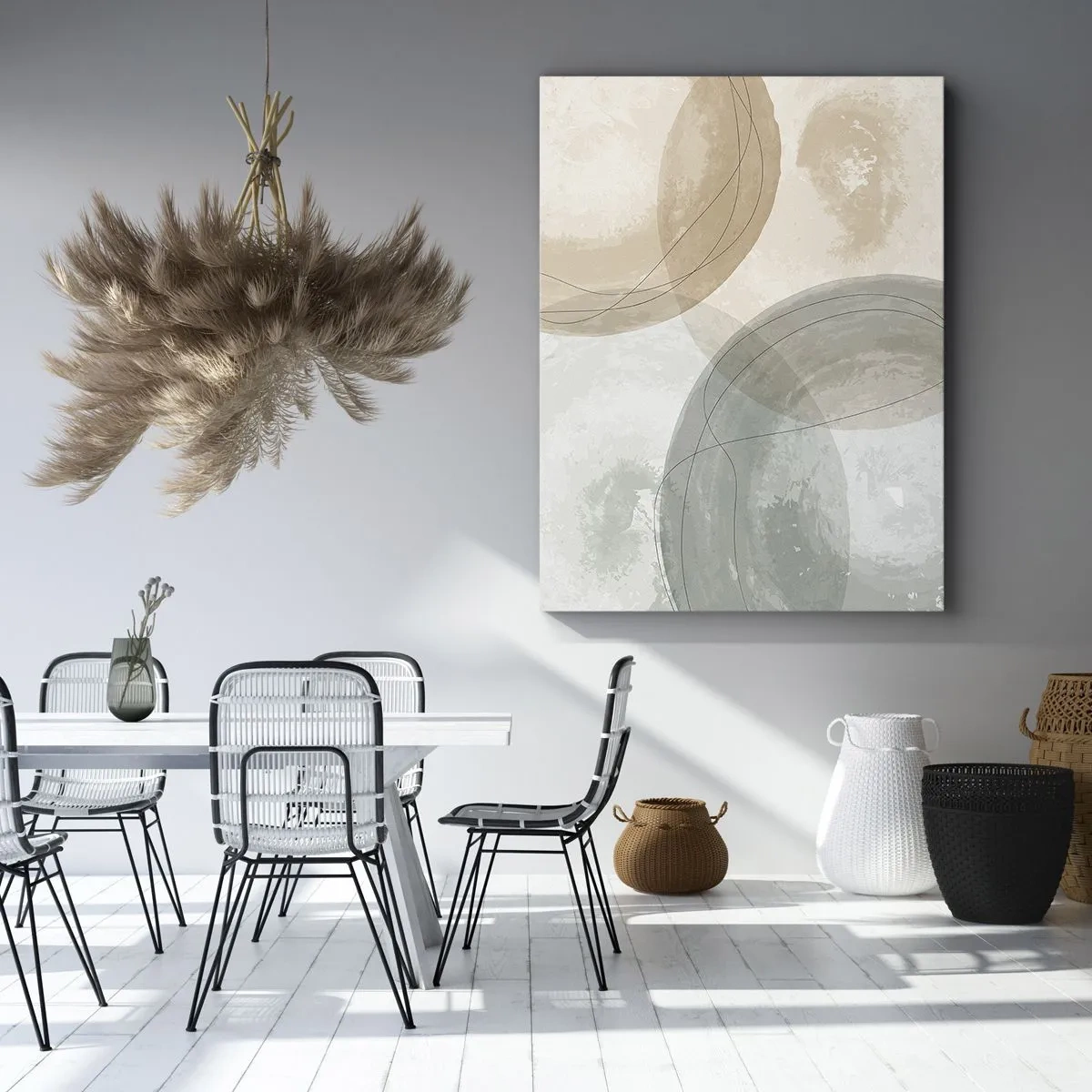 Impression sur toile - Image sur toile - Composition abstraite aux couleurs pastel avec des lignes - 50x70cm - Mondes pénétrants - Décoration murale moderne pour le salon et la chambre ARTTOR