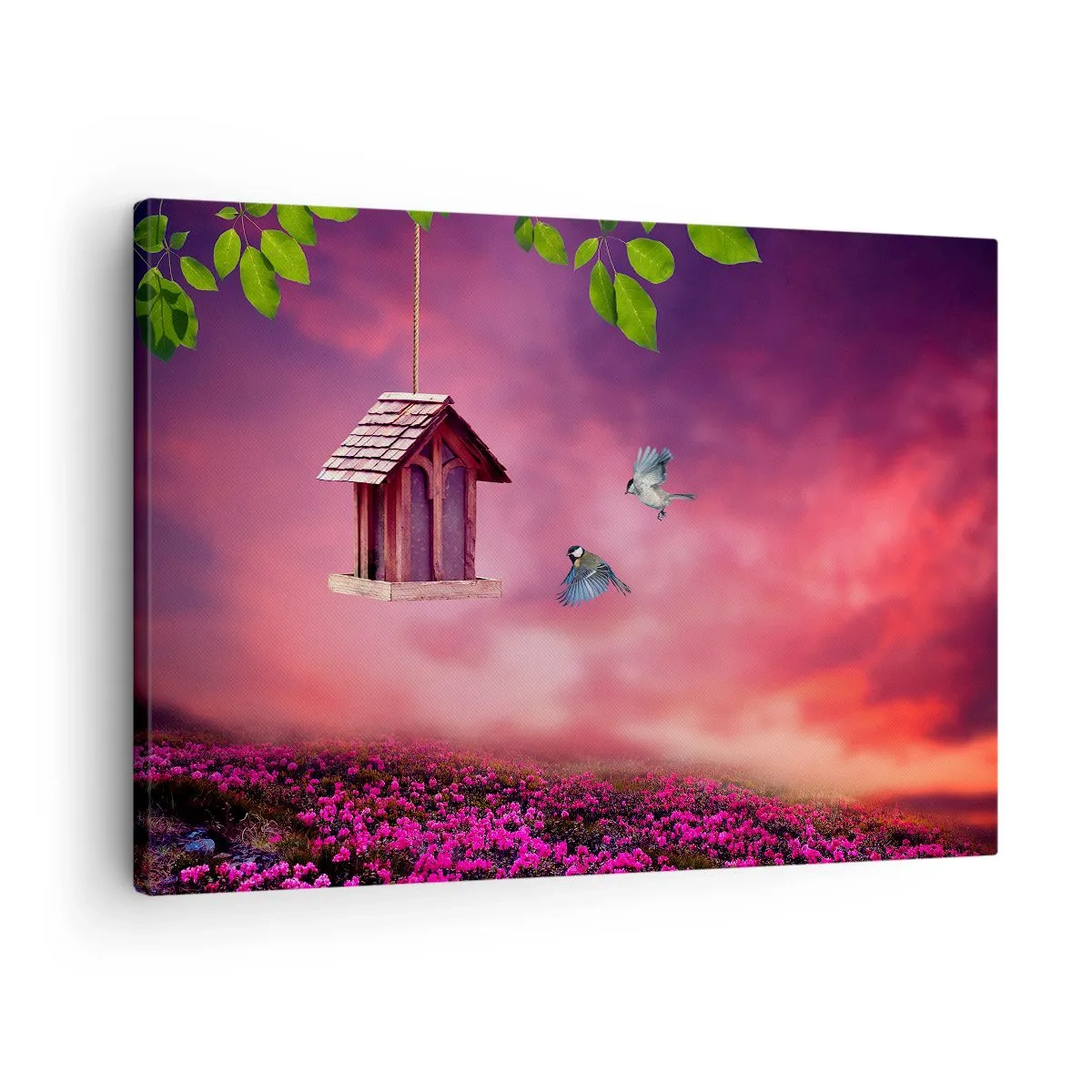 Impression sur toile - Image sur toile - Un paysage pittoresque avec un nichoir et un coucher de soleil - 70x50cm - Invitation à dîner - Décoration murale moderne pour le salon et la chambre ARTTOR