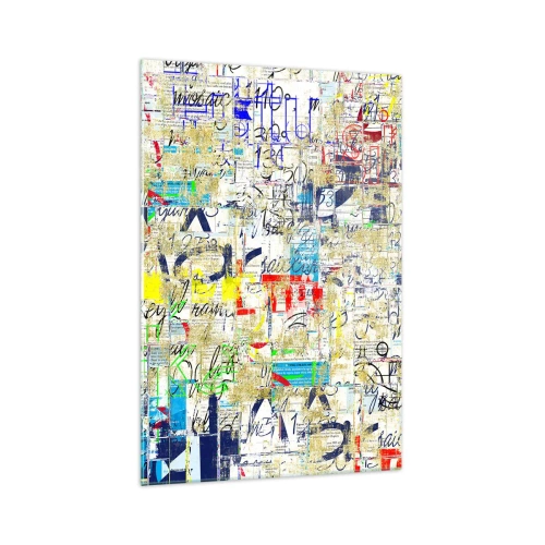 Impression sur verre - Image sur verre - Graffiti abstrait avec inscriptions et motifs colorés - 70x100cm - Ca fait juste plaisir aux yeux - Décoration murale moderne pour le salon et la chambre ARTTOR