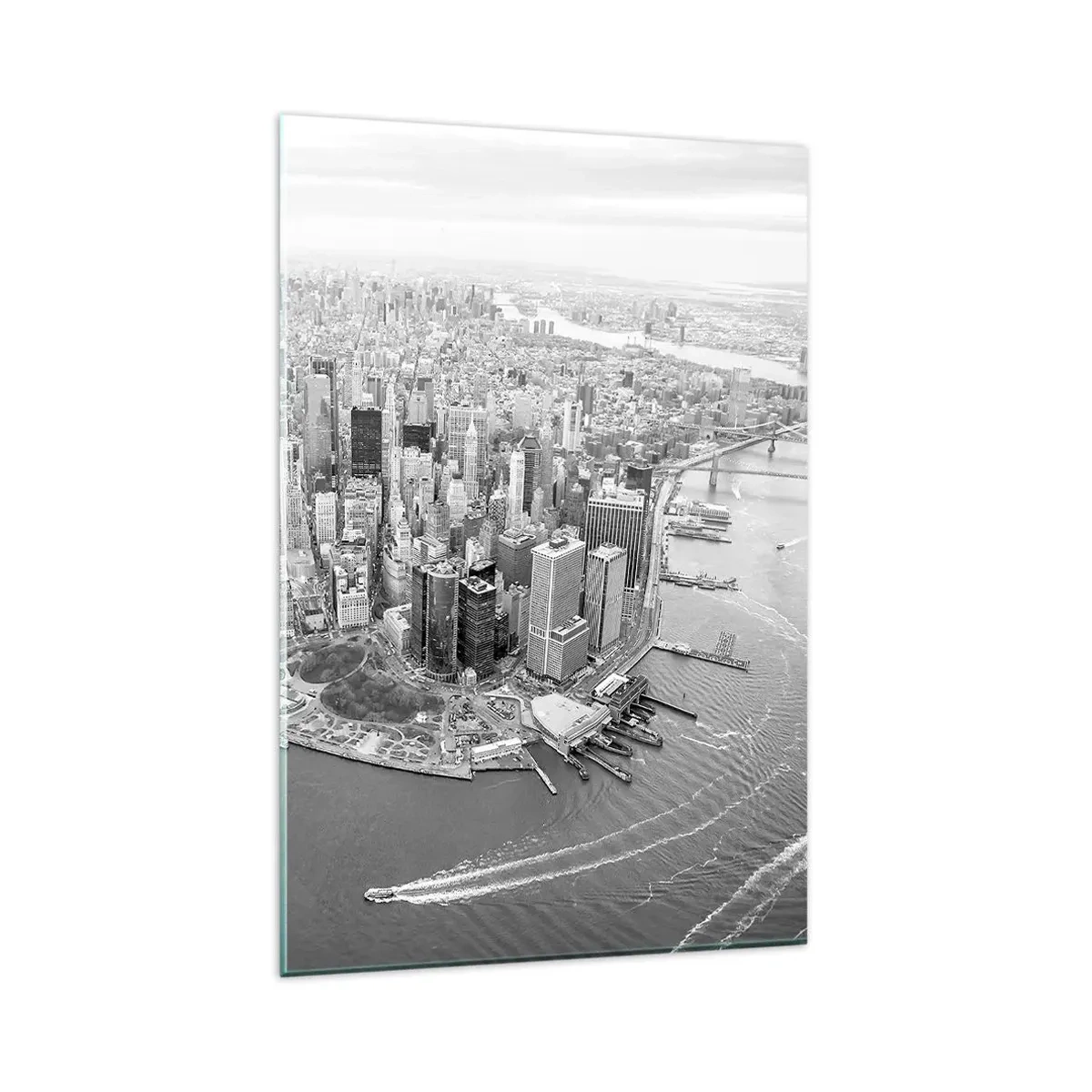 Impression sur verre - Image sur verre - Vue aérienne de Manhattan en noir et blanc - 80x120cm - Comment ne pas aimer ? - Décoration murale moderne pour le salon et la chambre ARTTOR