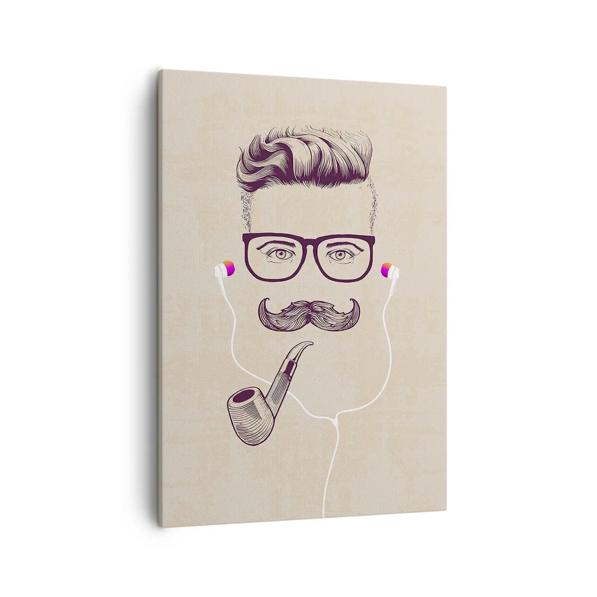 Impression sur toile - Image sur toile - Portrait rétro d'un homme avec une pipe, des écouteurs et des lunettes - 50x70cm - Un vrai homme? - Décoration murale moderne pour le salon et la chambre ARTTOR
