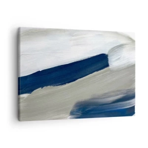 Impression sur toile - Image sur toile - Coups de pinceau abstraits dans des tons de bleu et de gris - 70x50cm - Rencontre avec la blancheur - Décoration murale moderne pour le salon et la chambre ARTTOR