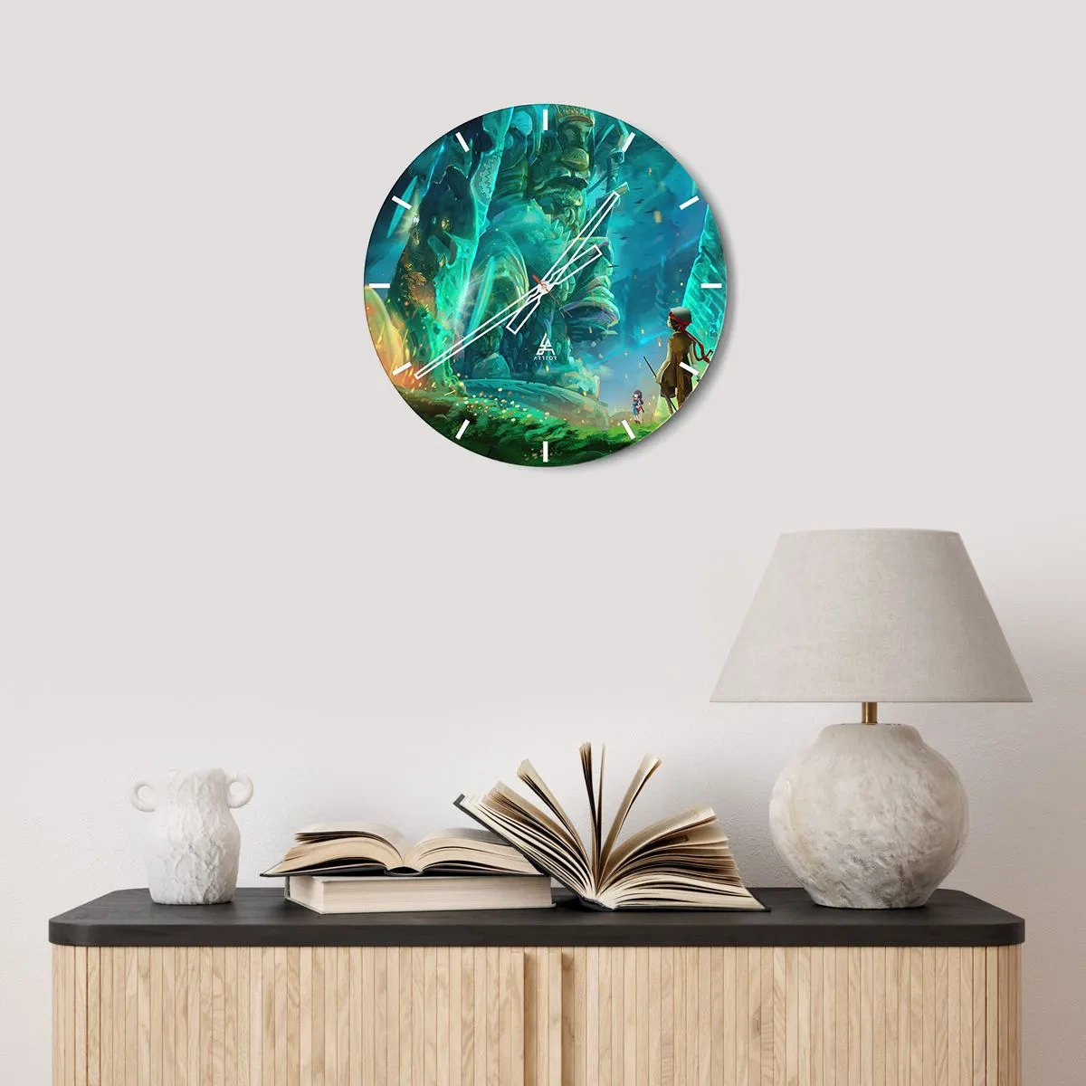 Horloge murale - Pendule murale - Un paysage fantastique avec des figures et des totems - 30x30cm - Du grand livre des contes de fées - Décoration murale moderne pour le salon, la cuisine et la chambre ARTTOR