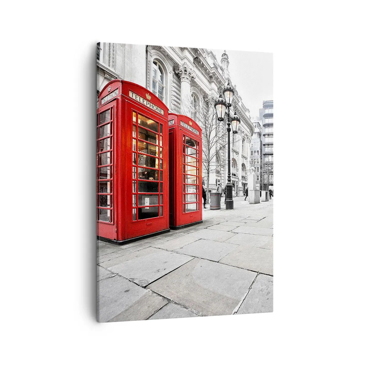 Impression sur toile - Image sur toile - Cabines téléphoniques rouges sur fond de paysage urbain - 50x70cm - Welcome to London - Décoration murale moderne pour le salon et la chambre ARTTOR
