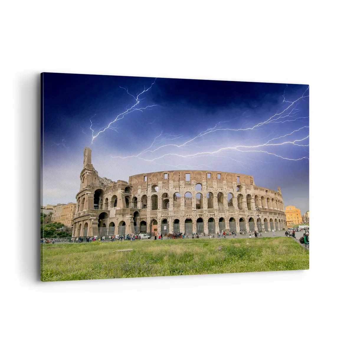 Impression sur toile - Image sur toile - Le Colisée de Rome illuminé par la foudre - 100x70cm - Arène de combat - Décoration murale moderne pour le salon et la chambre ARTTOR