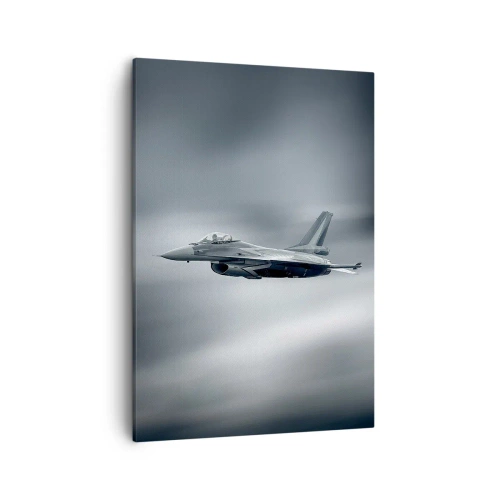 Impression sur toile - Image sur toile - Un avion de chasse en vol contre un ciel nuageux - 50x70cm - Acceptez-vous le défi? - Décoration murale moderne pour le salon et la chambre ARTTOR