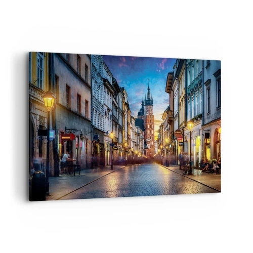 Impression sur toile - Image sur toile - Rue du soir avec vue sur la cathédrale de Cracovie - 100x70cm - La magie de Cracovie - Décoration murale moderne pour le salon et la chambre ARTTOR