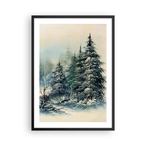 Affiche dans un cadre noir - Poster - Arbres enneigés dans une forêt d'hiver contre un ciel calme - 50x70cm - Prêt pour les fêtes - Décoration murale moderne pour le salon et la chambre ARTTOR