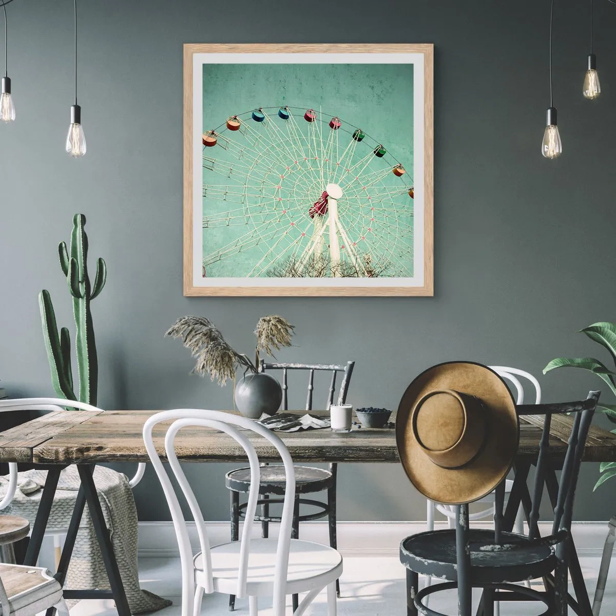 Affiche dans un chêne clair - Poster - Nous vous invitons à vous amuser - 60x60 cm