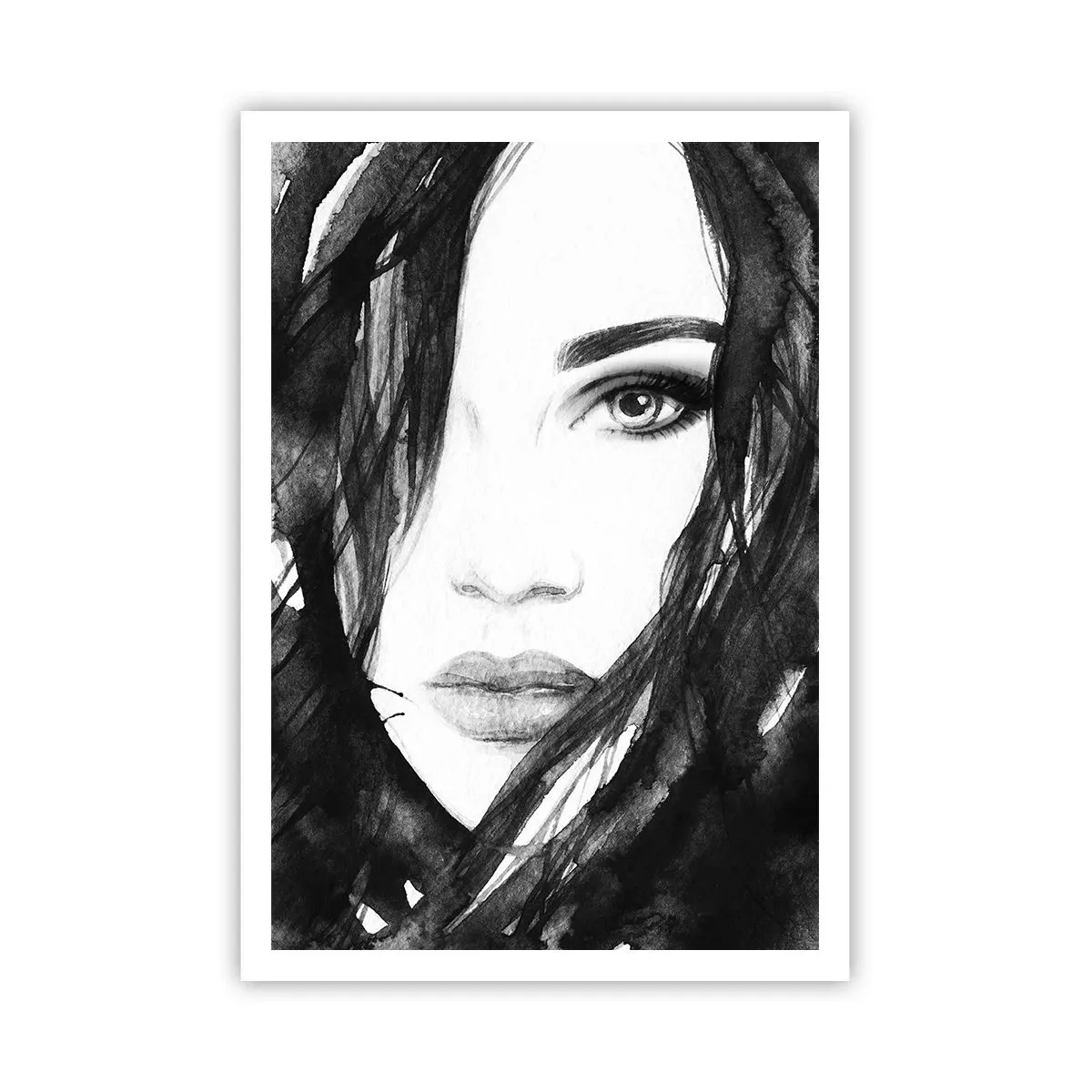 Affiche - Poster - Portrait d'une dame en noir et blanc - 70x100 cm