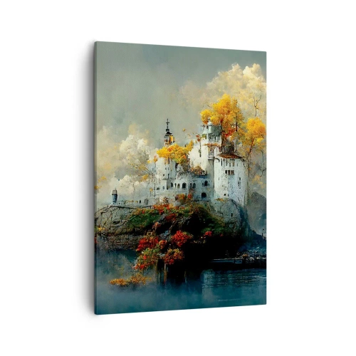 Impression sur toile - Image sur toile - Un château sur une colline entouré d'arbres d'automne - 50x70cm - Le début d'une histoire romantique - Décoration murale moderne pour le salon et la chambre ARTTOR