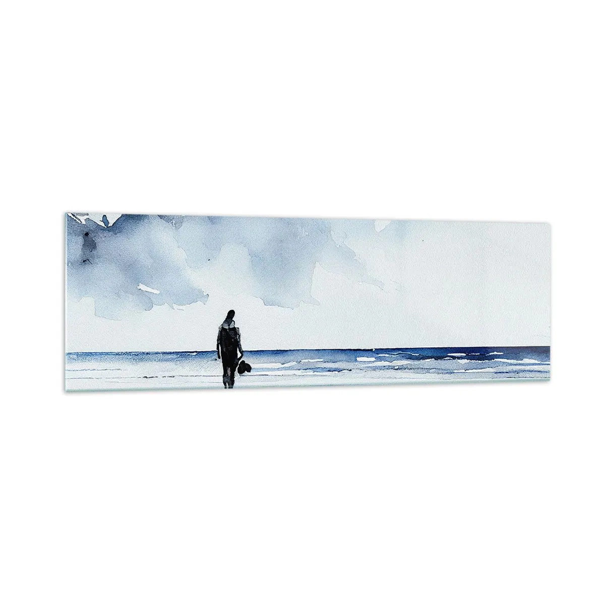 Impression sur verre - Image sur verre - Une silhouette sur une plage dans un environnement marin calme - 160x50cm - Conversation avec la mer - Décoration murale moderne pour le salon et la chambre ARTTOR