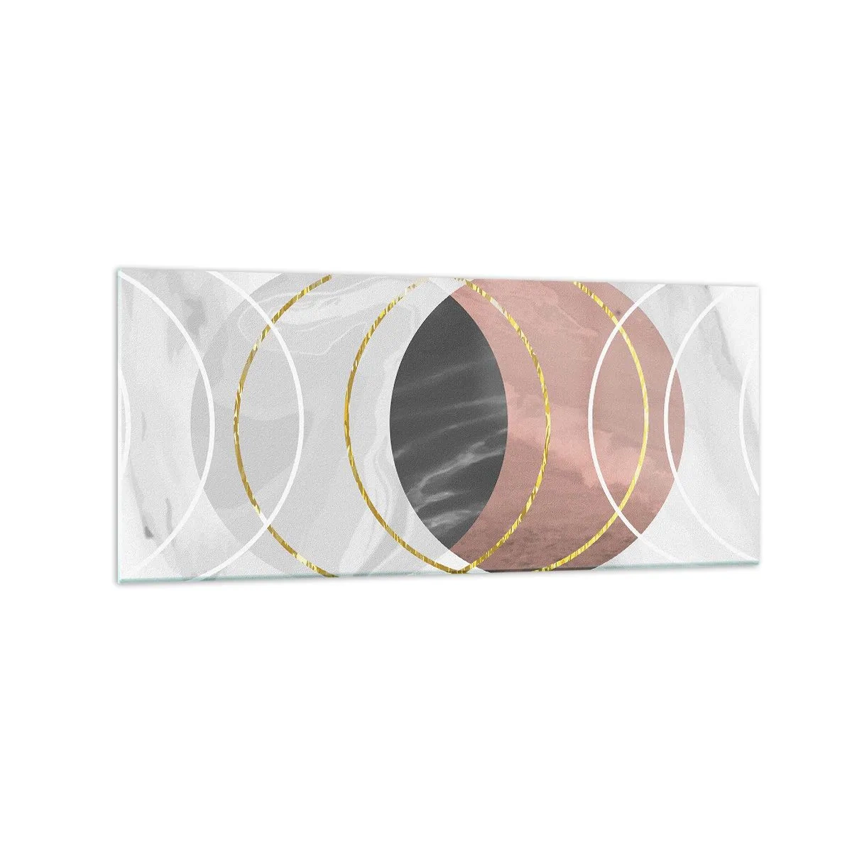 Impression sur verre - Image sur verre - Composition géométrique abstraite avec des cercles et des détails métalliques - 120x50cm - Musique des sphères - Décoration murale moderne pour le salon et la chambre ARTTOR