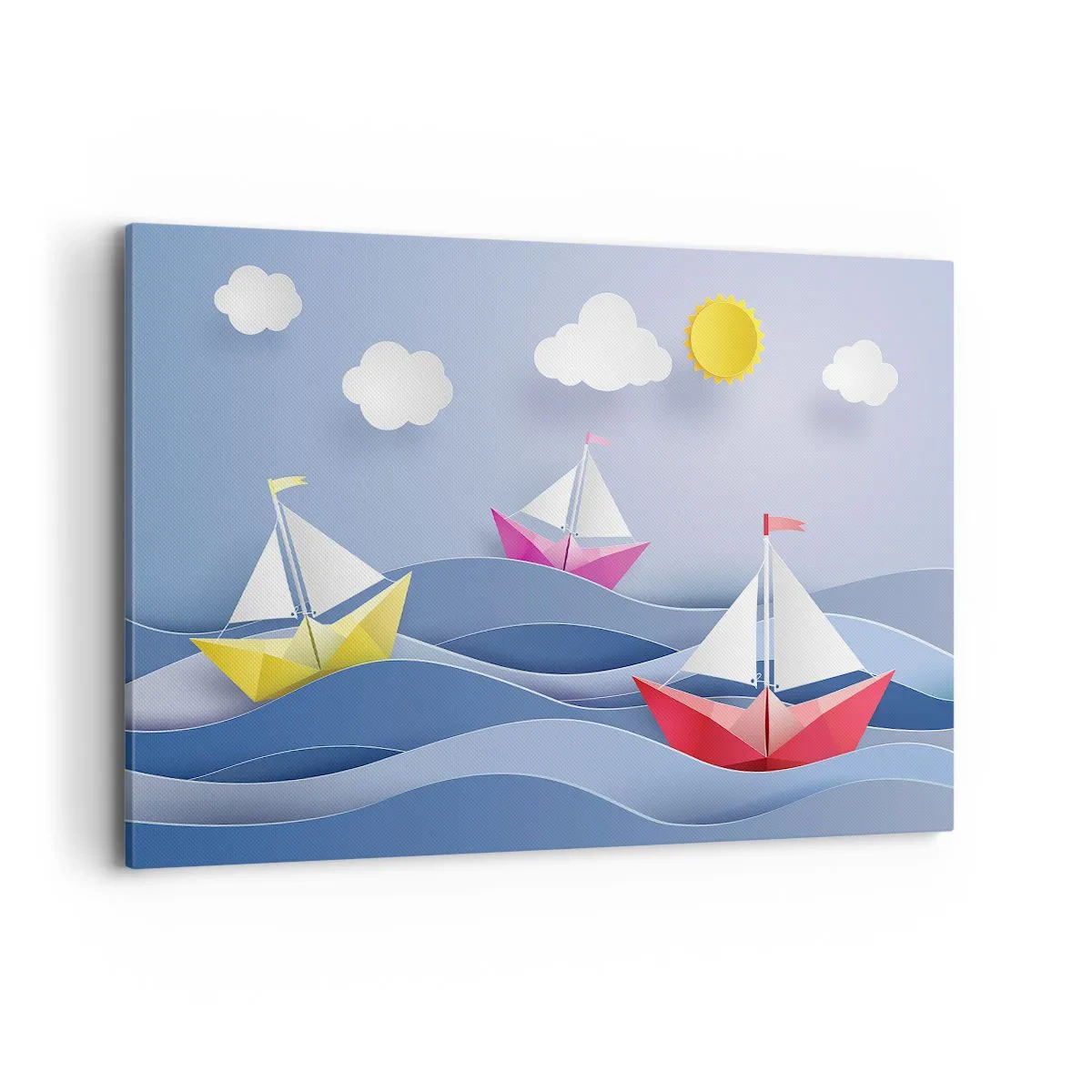 Impression sur toile - Image sur toile - Voiliers colorés sur les vagues par une journée ensoleillée - 120x80cm - Ah qu'il est agréable de se balancer dans les vagues - Décoration murale moderne pour le salon et la chambre ARTTOR