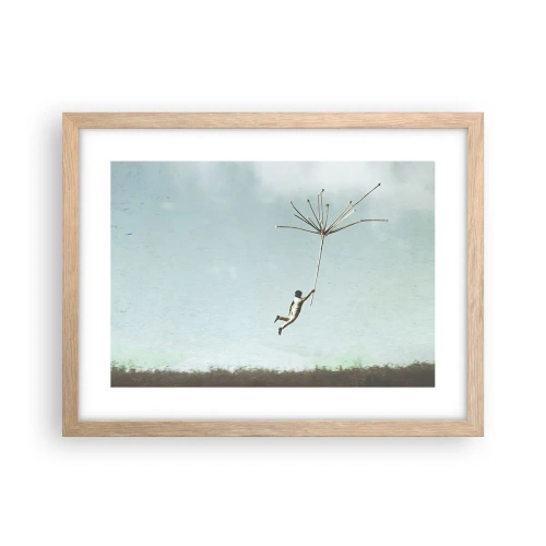 Affiche dans un chêne clair - Poster - Cerfs-volants, pissenlits, vent - 40x30 cm