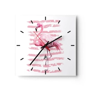 Horloge murale - Pendule murale - Flamant rose sur fond rose dans un style minimaliste - 30x30cm - Avec dignité, bien qu'en rose - Décoration murale moderne pour le salon et la chambre ARTTOR