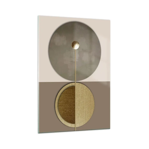 Impression sur verre - Image sur verre - Cercles abstraits dans les tons or et beige - 70x100cm - Équilibre parfait - Décoration murale moderne pour le salon et la chambre ARTTOR