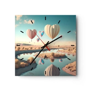 Horloge murale - Pendule murale - Des ballons en forme de cœur flottant au-dessus du paysage - 30x30cm - L'amour te permet de t'élever - Décoration murale moderne pour le salon et la chambre ARTTOR