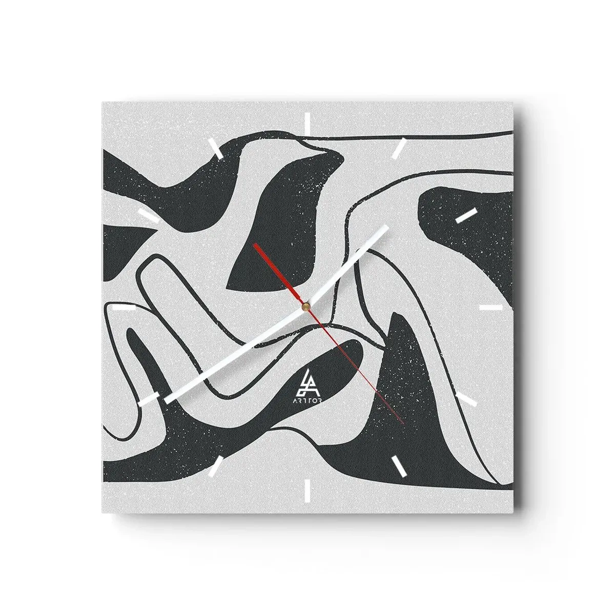 Horloge murale - Pendule murale - Abstraction en noir et blanc avec des formes organiques - 30x30cm - Amusement de labyrinthe abstrait - Décoration murale moderne pour le salon et la chambre ARTTOR