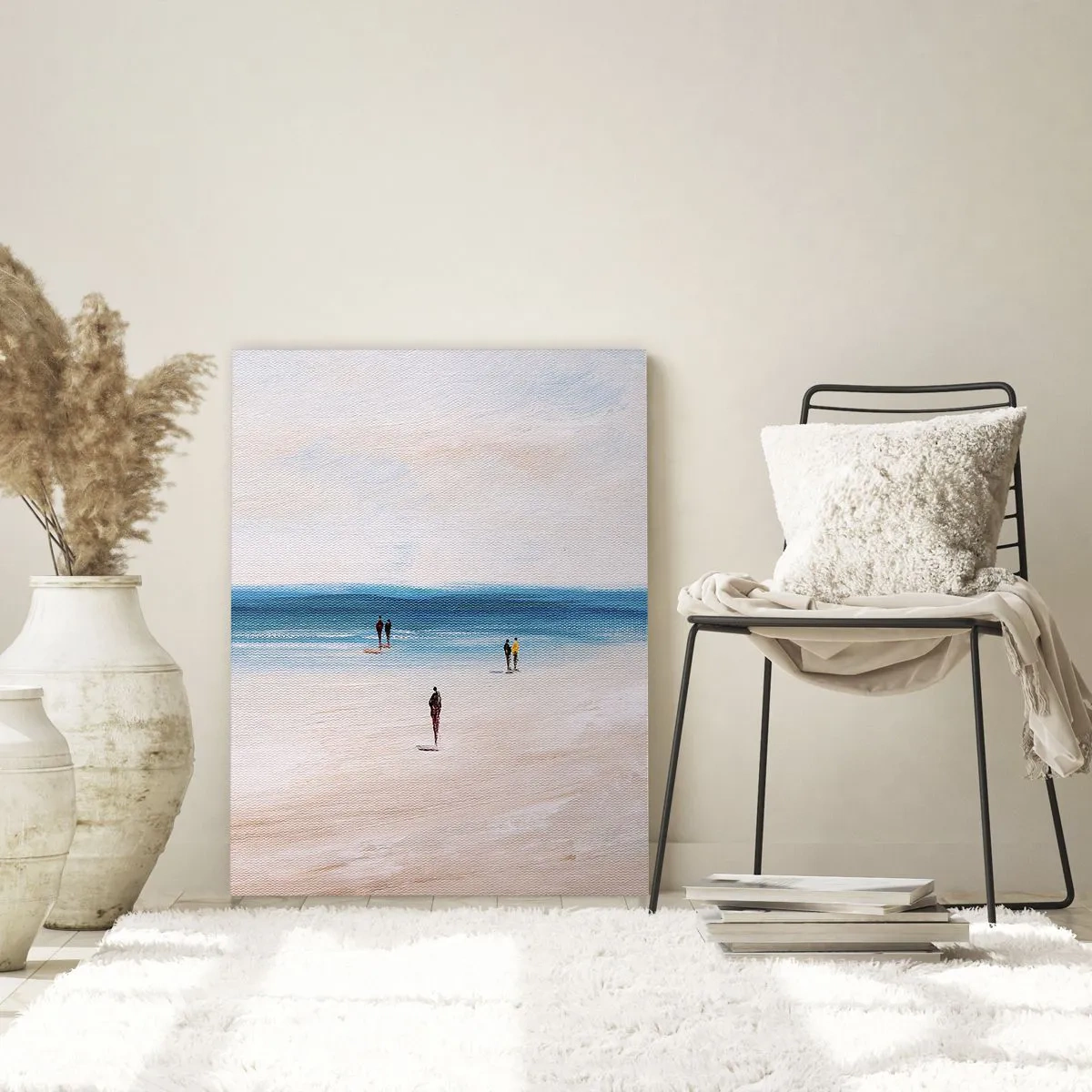 Impression sur verre - Image sur verre - Une plage avec des gens sur fond de mer calme - 70x100cm - Un besoin naturel - Décoration murale moderne pour le salon et la chambre ARTTOR