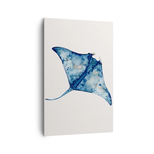 Impression sur toile - Image sur toile - Raie bleue à l'aquarelle sur fond blanc - 80x120cm - La vie en bleu - Décoration murale moderne pour le salon et la chambre ARTTOR