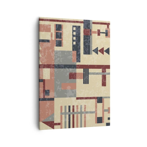 Impression sur toile - Image sur toile - Motif géométrique dans des tons pastel de beige, rouge et gris - 50x70cm - Une combinaison de verticaux et d'horizontaux - Décoration murale moderne pour le salon et la chambre ARTTOR