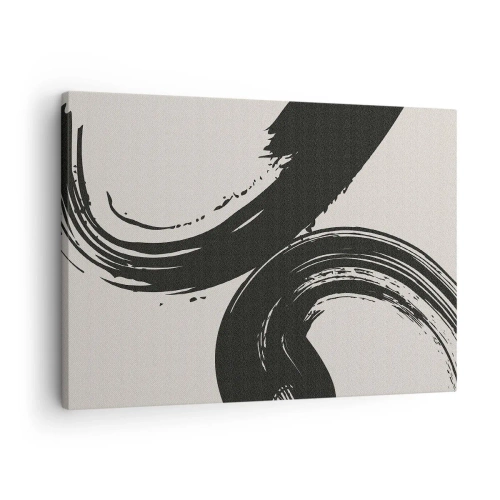 Impression sur toile - Image sur toile - Coups de pinceau dynamiques en noir sur fond clair - 70x50cm - Balayage circulaire - Décoration murale moderne pour le salon et la chambre ARTTOR