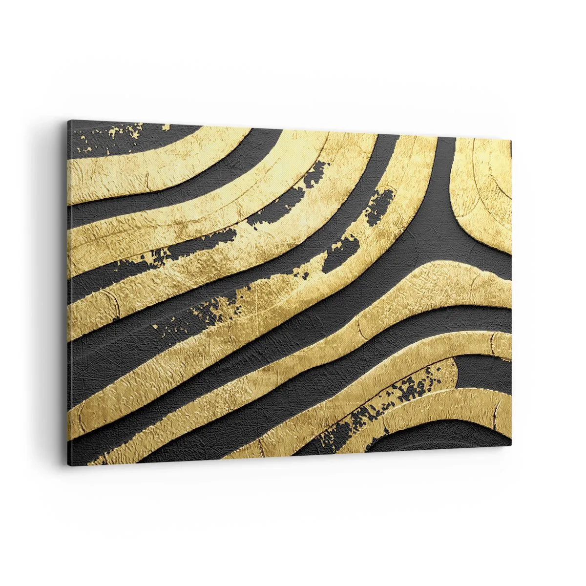 Impression sur toile - Image sur toile - Vagues abstraites dorées sur fond noir - 120x80cm - Tout coule - Décoration murale moderne pour le salon et la chambre ARTTOR