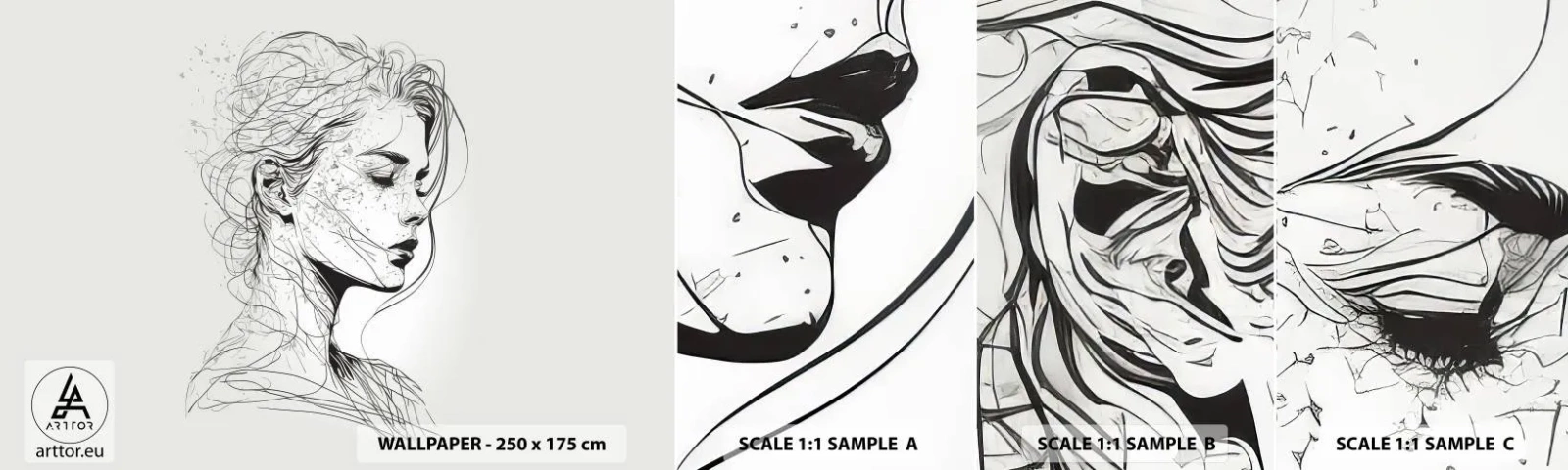 Échantillon de Papier Peint Autocollant Deluxe Sticker - Portrait en pensée - Femme, Portrait, Doubler - 100x30 cm