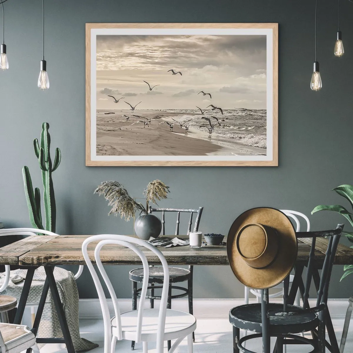 Affiche dans un chêne clair - Poster - Le bruit de la mer, le chant des oiseaux - 40x30 cm