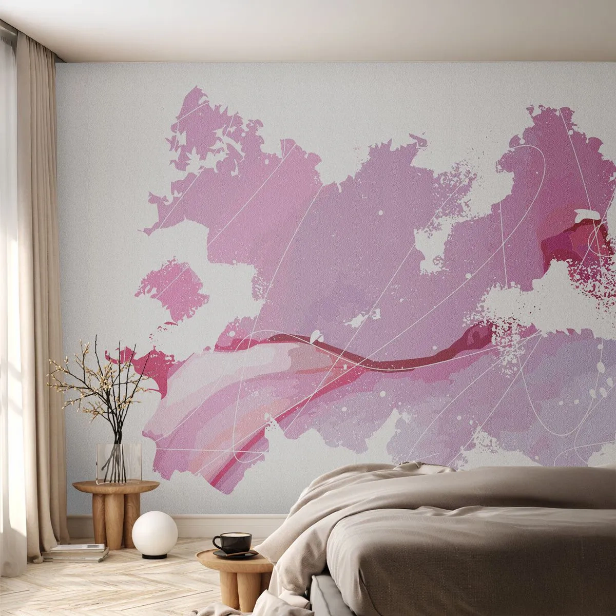 Papier Peint Photo Standard Eco - Carte du monde rose - Minimalisme, Pastel, Carte - 250x175 cm