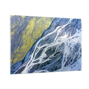 Impression sur verre - Image sur verre - Une vue plongeante sur la surface de la Terre avec des ruisseaux sinueux - 100x70cm - Peintures rupestres de la nature - Décoration murale moderne pour le salon et la chambre ARTTOR