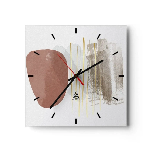 Horloge murale - Pendule murale - Composition abstraite dans les tons beige et or - 30x30cm - Colonnade abstraite - Décoration murale moderne pour le salon et la chambre ARTTOR