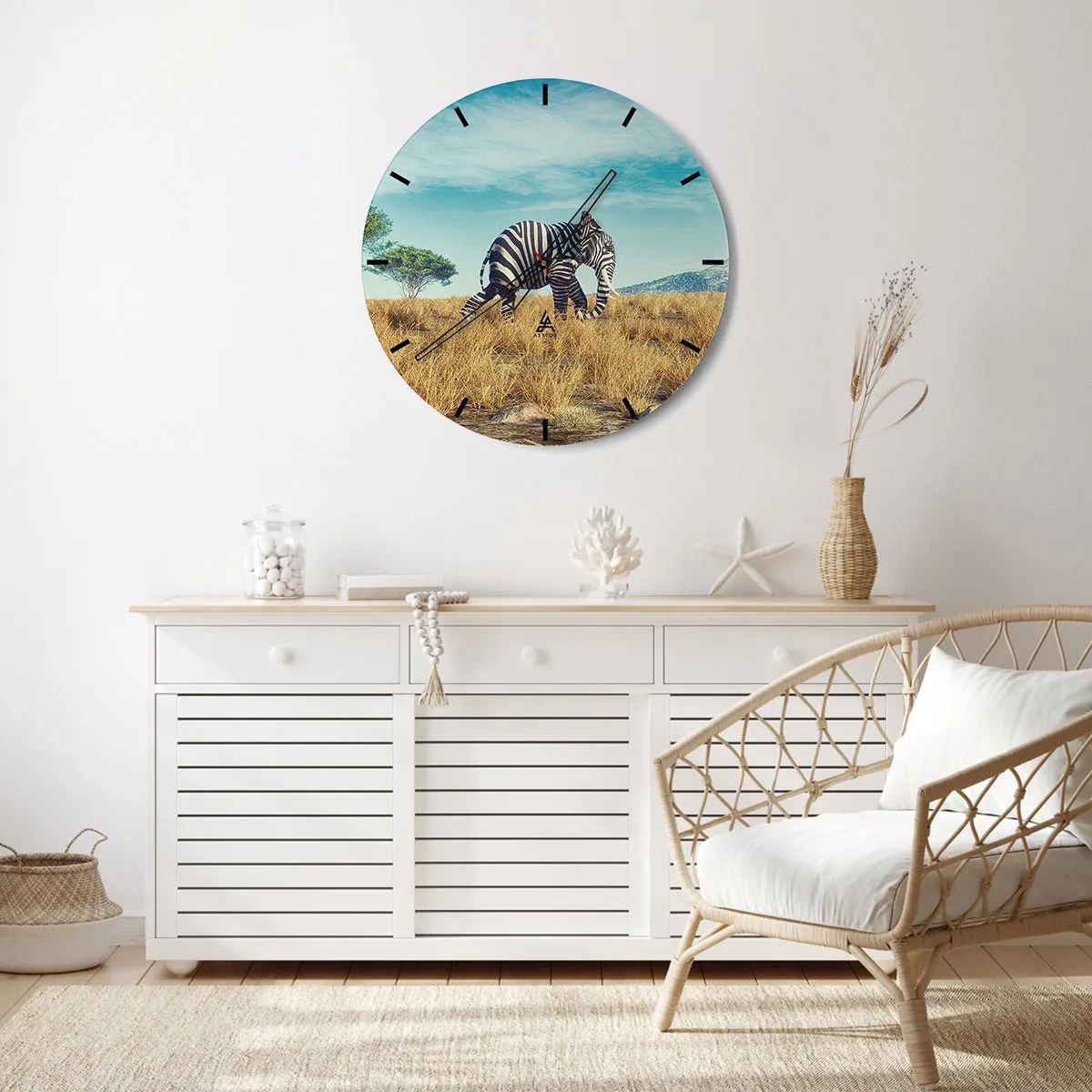 Horloge murale - Pendule murale - Un éléphant avec des rayures zébrées noires et blanches dans la savane - 30x30cm - Le gris n'est déjà plus à la mode - Décoration murale moderne pour le salon, la cuisine et la chambre ARTTOR