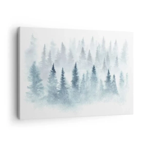 Impression sur toile - Image sur toile - Forêts de conifères baignées d'un brouillard délicat - 70x50cm - Enveloppé de brouillard - Décoration murale moderne pour le salon et la chambre ARTTOR