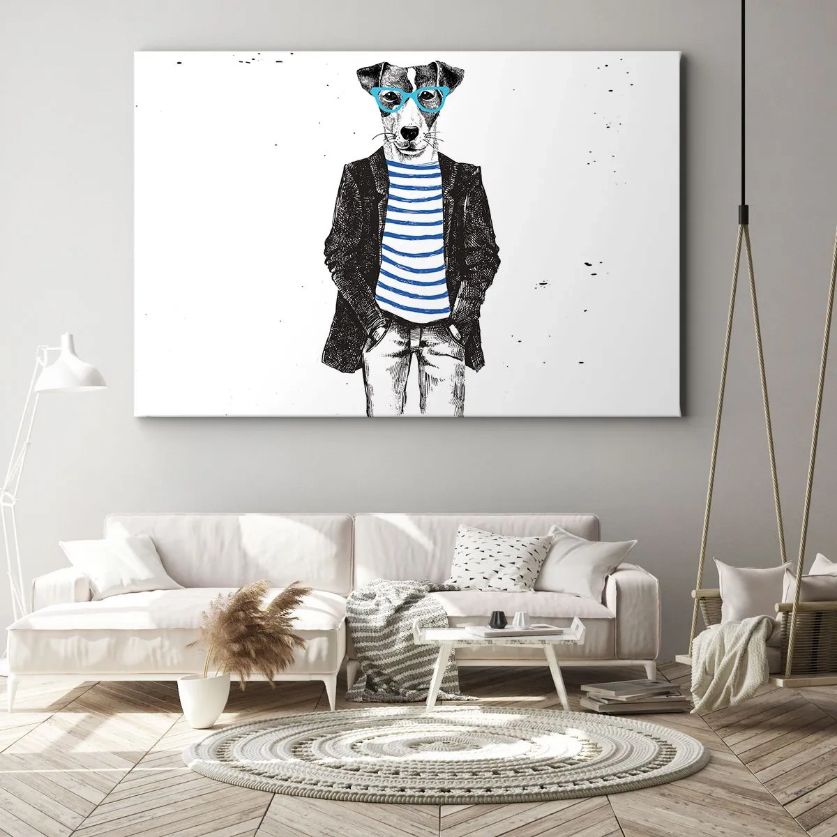 Impression sur toile - Image sur toile - Portrait d'un chien portant des lunettes et une chemise de marin dans un style humoristique - 70x50cm - Un charme de chien - Décoration murale moderne pour le salon et la chambre ARTTOR