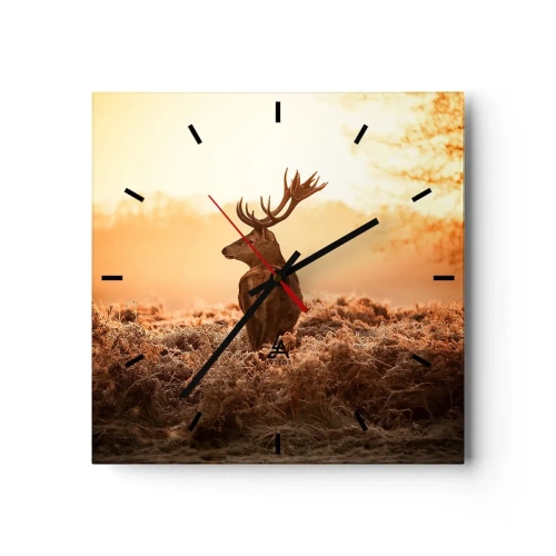 Horloge murale - Pendule murale - Cerf dans les rayons du soleil levant - 30x30cm - Seigneur du domaine - Décoration murale moderne pour le salon et la chambre ARTTOR