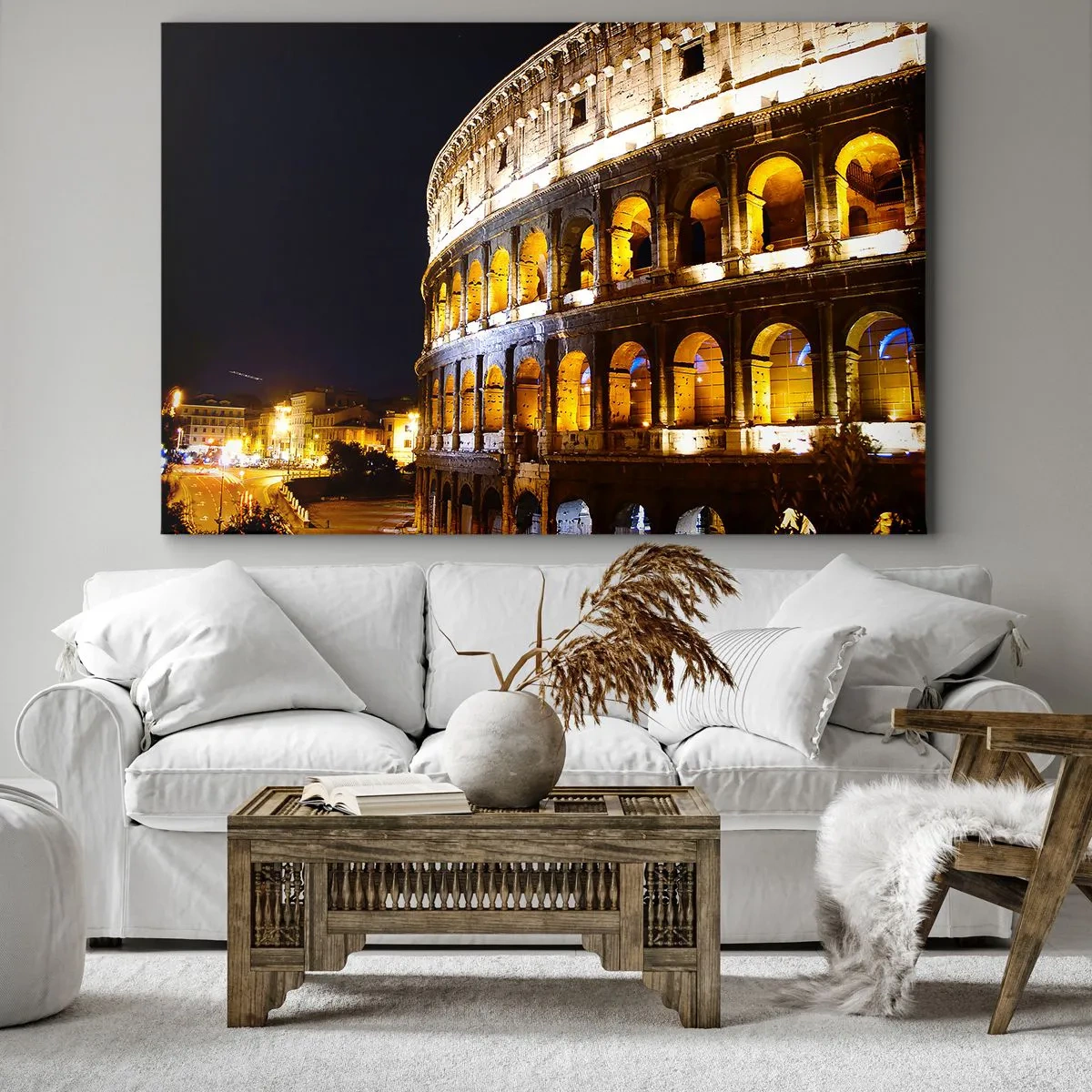 Impression sur toile - Image sur toile - Le Colisée illuminé par les lumières la nuit à Rome - 100x70cm - Il est temps de commencer les Jeux - Décoration murale moderne pour le salon et la chambre ARTTOR
