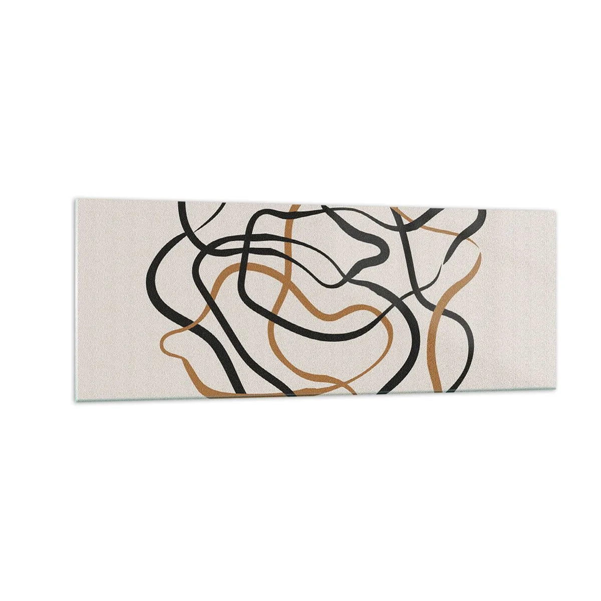 Impression sur verre - Image sur verre - Lignes emmêlées en noir et or sur fond clair - 140x50cm - Tout s'est mal déroulé - Décoration murale moderne pour le salon et la chambre ARTTOR