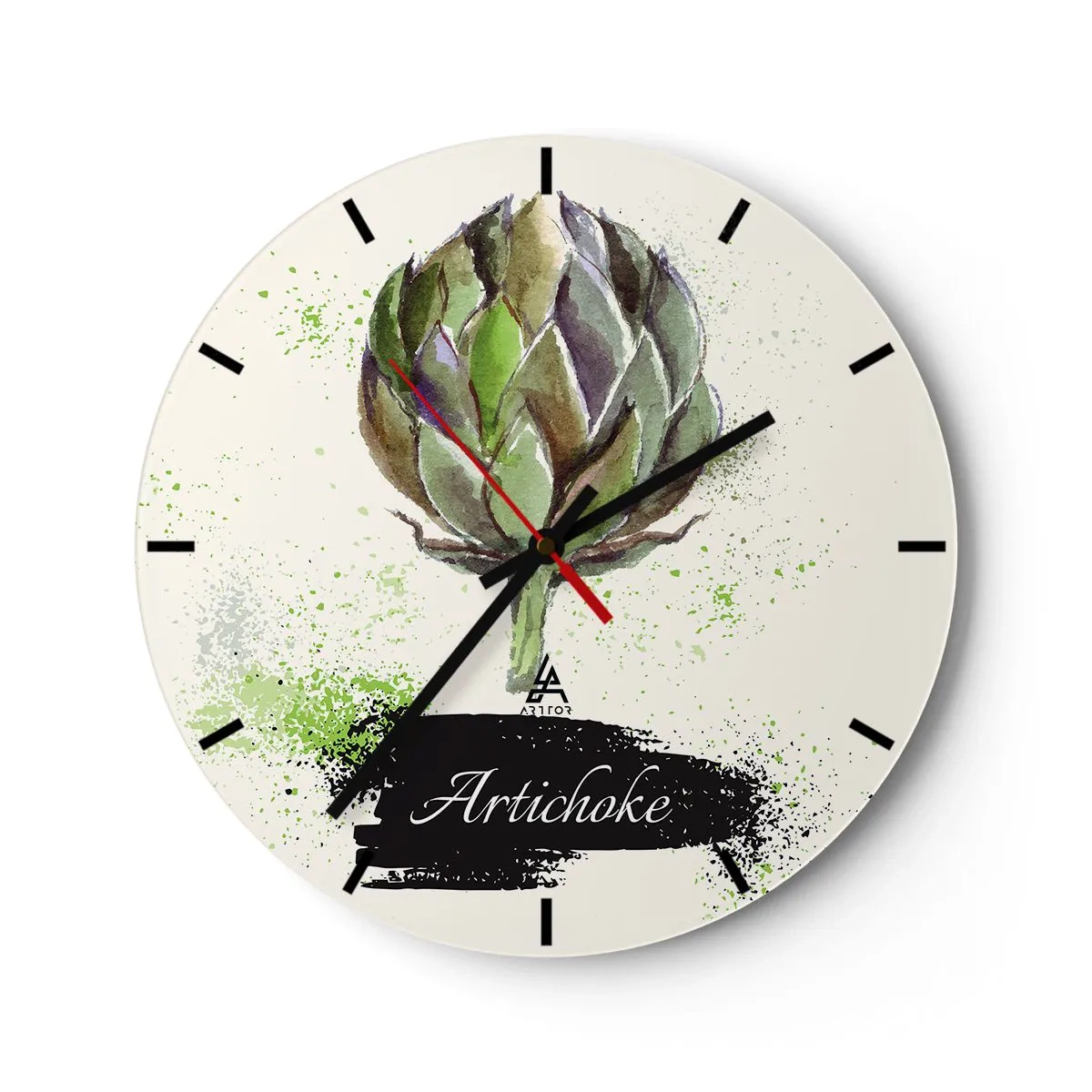 Horloge murale - Pendule murale - Artichaut à l'aquarelle sur fond clair - 30x30cm - Vive les légumes! - Décoration murale moderne pour le salon, la cuisine et la chambre ARTTOR