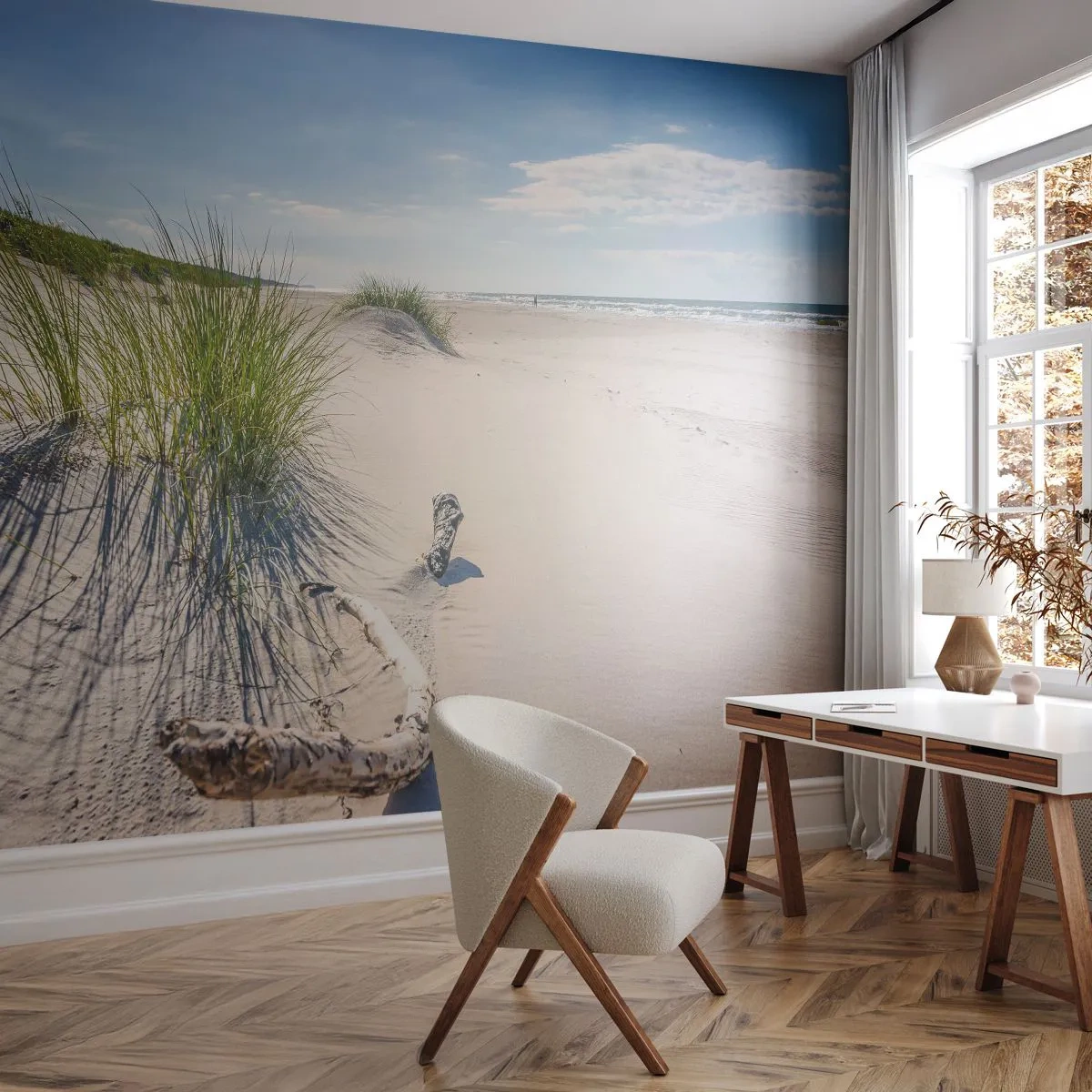 Papier Peint Photo Premium Sand - Une plage ensoleillée avec des dunes et un ciel bleu - 100x70cm - La plus belle? La Baltique - Décoration murale moderne pour le salon et la chambre ARTTOR