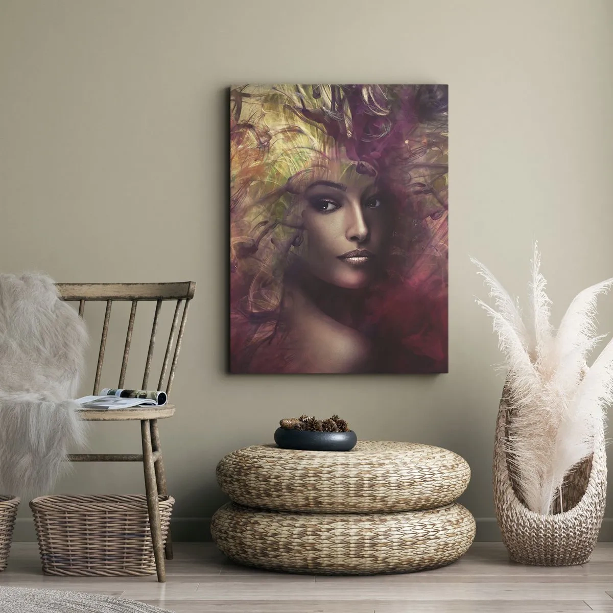 Impression sur toile - Image sur toile - Une femme aux couleurs abstraites créant un arrière-plan dynamique - 70x100cm - Je suis ici! - Décoration murale moderne pour le salon et la chambre ARTTOR