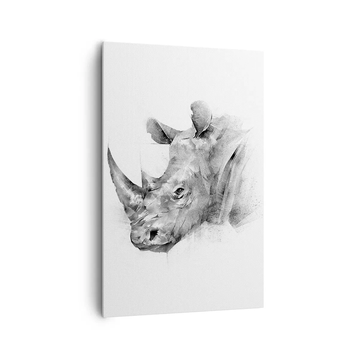 Impression sur toile - Image sur toile - Portrait artistique d'un rhinocéros en noir et blanc - 80x120cm - Potrait africain - Décoration murale moderne pour le salon et la chambre ARTTOR